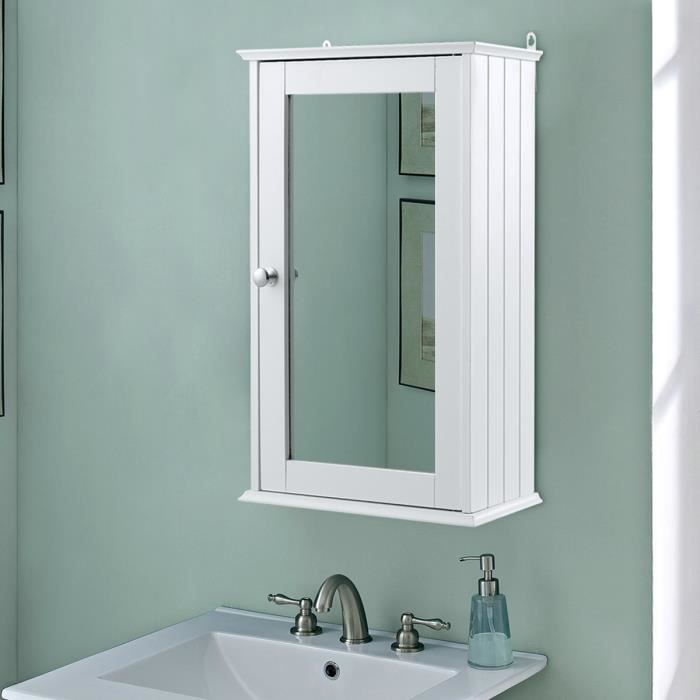Armoire De Toilette Avec Miroir En Bois Rangement Salle De Bain 34