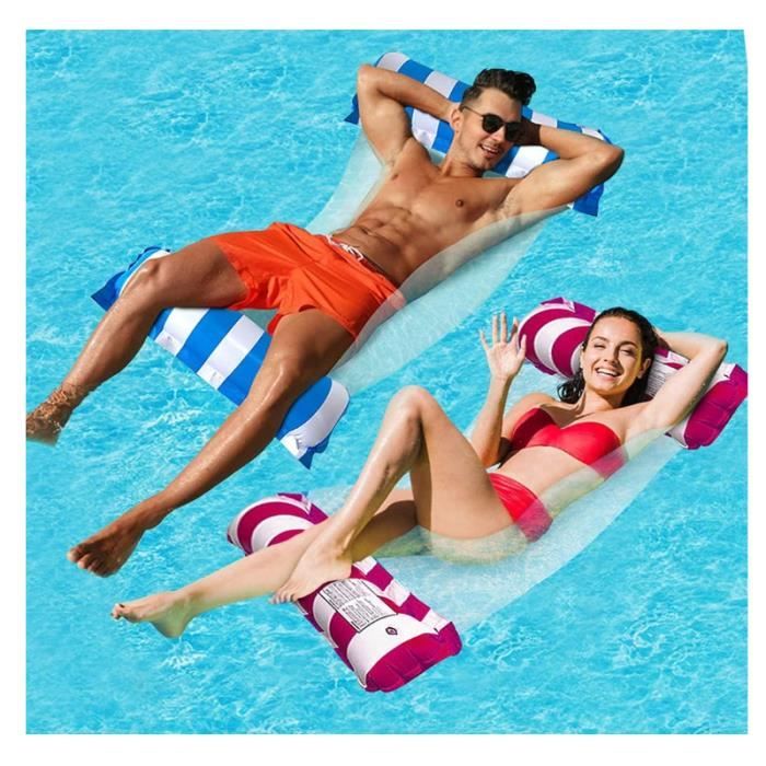 Hamac Gonflable Pour Piscine Avec Pompe à Air - Hamac à Eau Avec Filet, Couleur Magenta - Pour Flotter En Piscine, à La Plage Ou En Vacances
