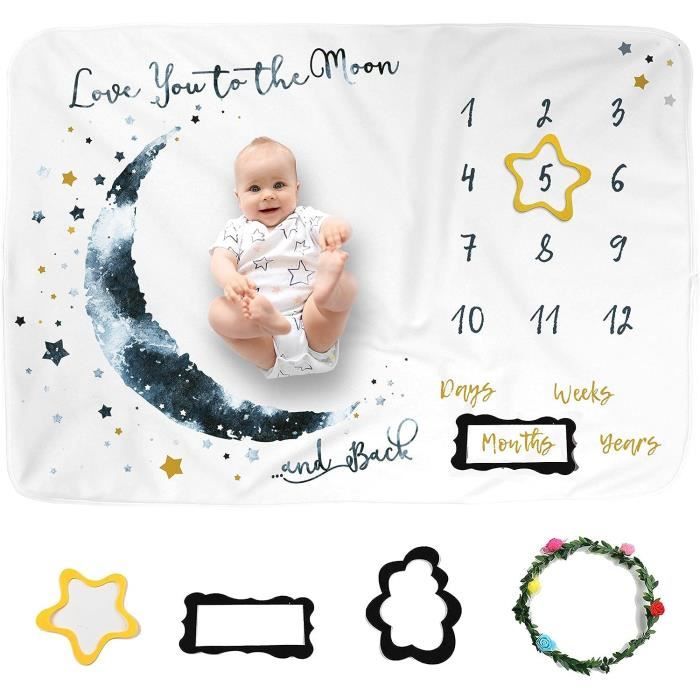 Couverture Bébé Mois Par Mois - Cadeau Naissance Fille Ou Garçon - Kit Photo Avec Ardoise Personnalisable