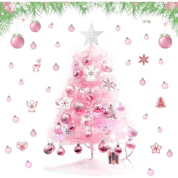 Mini Sapin De Noël Artificiel De 60 Cm,Mini Sapin De Noël Rose Floqué