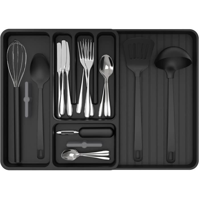Range-couverts Extensible Hssopa - Blanc 32,5-56 Cm - 9 Compartiments - Pour Tiroir Cuisine Organisé