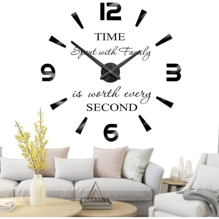 Horloge Murale 3D DIY Sans Cadre - Grande Décoration Moderne - Miroir Autocollant Mural