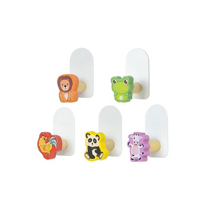 5 Patères Murales Enfant Animaux - Porte-Manteau Adhésif Sans Percage Pour Chambre