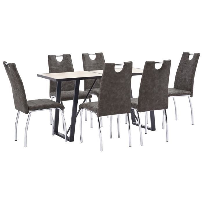 ensemble de table à manger avec chaises - design classique - marron similicuir - 7 pcs