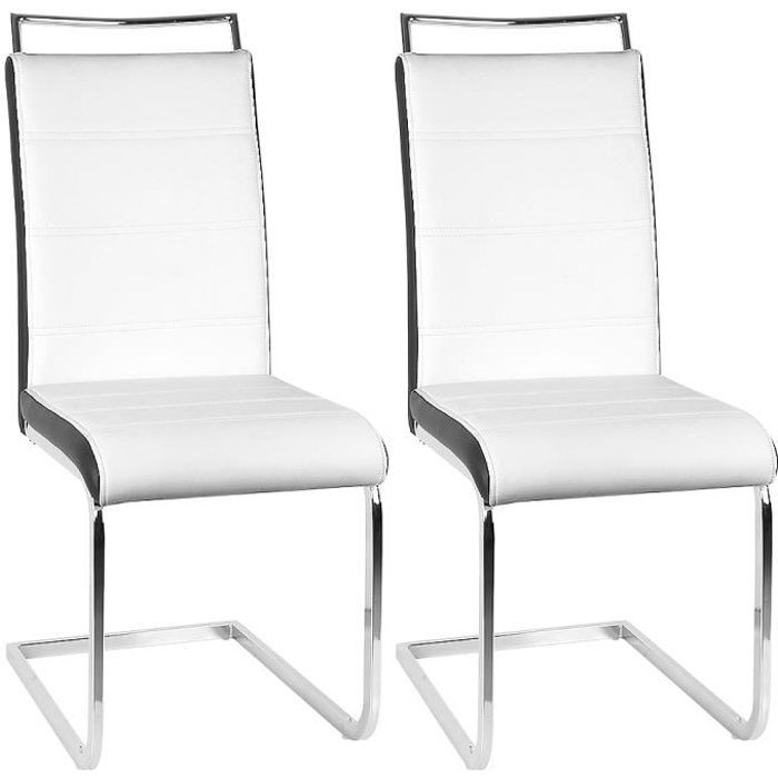 chaise pied luge chaise salle a manger dylan imitation cuir lot de 2 chaises environ 44 x 46 x 101 cm blanc et noir cdiscount maison