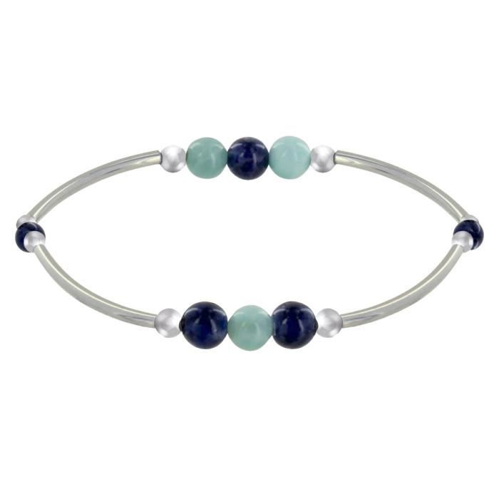LES POULETTES BIJOUX Bracciale Collegamento Con Piccola Perla Di Larimar (Pietra Naturale Blu), Regalo In Cofanetto