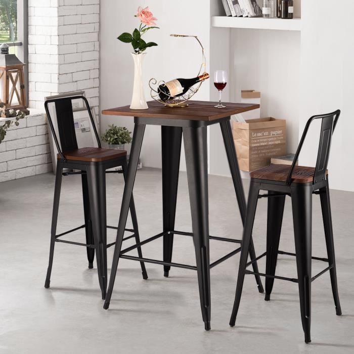 Table Haut De Bar Bistrot Contemporain En Fer Noir Mat Et Bois