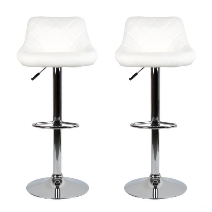 Lot de 2 tabourets de bar - Simili blanc - Pieds en métal - Style contemporain