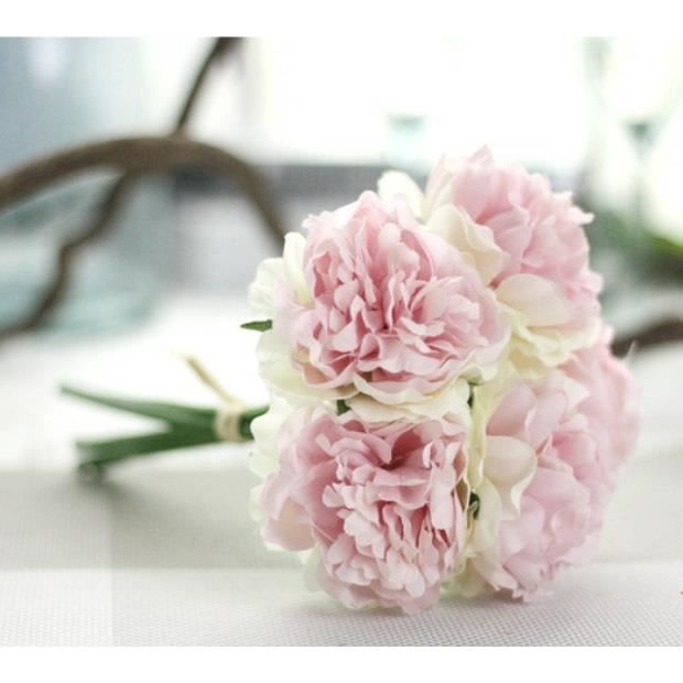 5 Pcs Bouquet De Fleurs Rose Clair Decoration Artificielle Fleurs