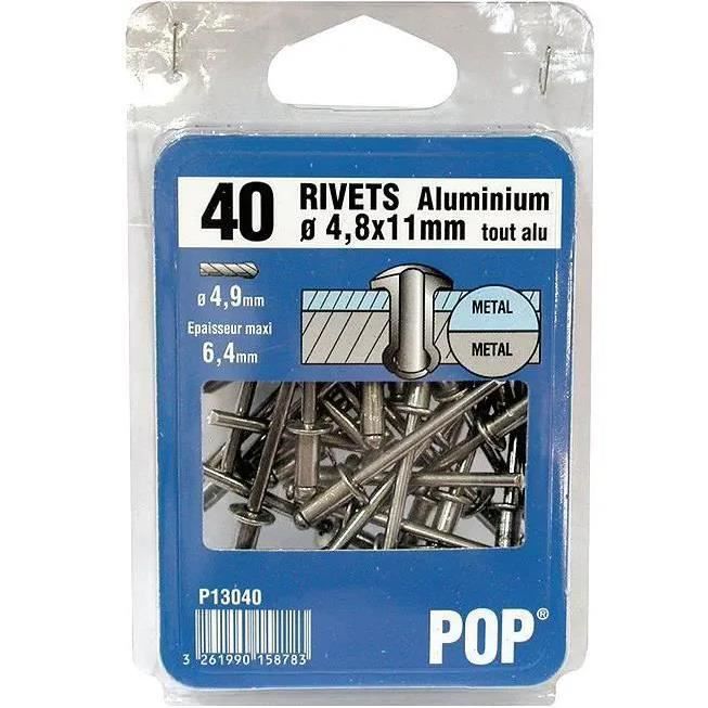 Rivet POP alu, à collerette large, diamètre 4.8x11mm, 40 pièces