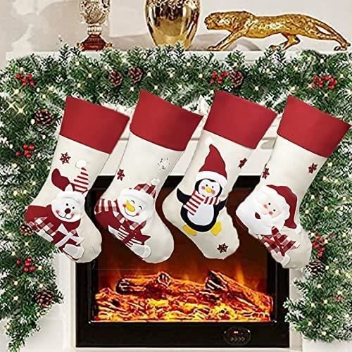 Chaussettes De Noël à Suspendre - Lot De 4 - Motifs 3D Père Noël, Renne - 40x24cm - NIBESSER