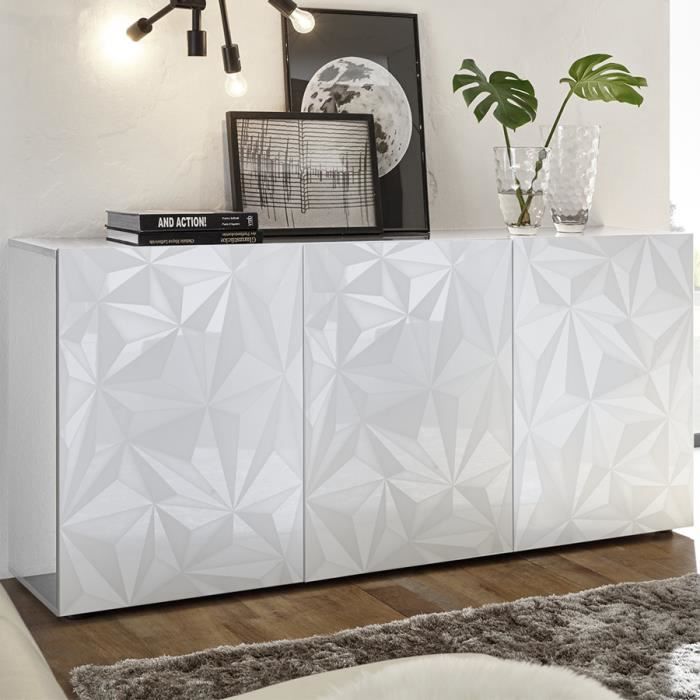 Bahut Blanc Laqué 140 Cm Buffet 3 Portes Design Blanc Laque Nino L 181 X P 42 X H 84 Cm