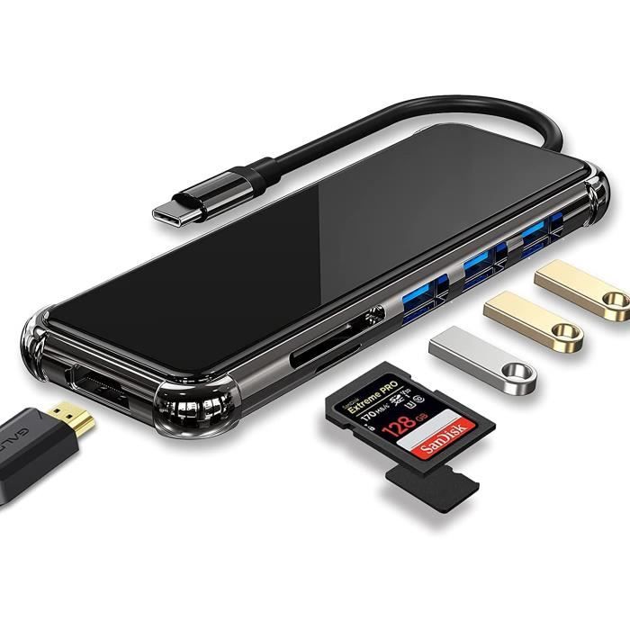 Hub USB-C 7 En 1 - Adaptateur Avec HDMI 4K, Ports USB 3.0/2.0, SD/microSD Et Charge 65W Pour MacBook