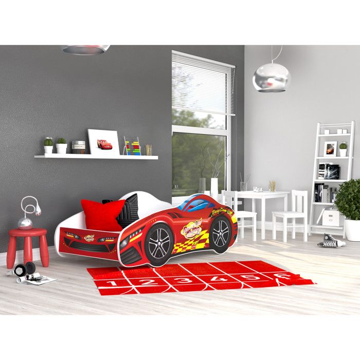 LIT ENFANT VOITURE 01 RACING 70x140 livr&eacute; avec sommier et matelas de 7cm OFFERT.