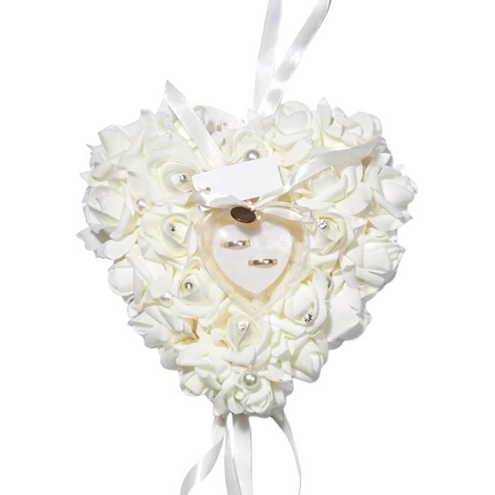Beige boîte à bagues de Mariage en Forme de Coeur Romantique Rose Strass décoration Anneau Coussin Coussin Anneau en Forme de Coeur Alvinlite Oreiller de Bague de Mariage
