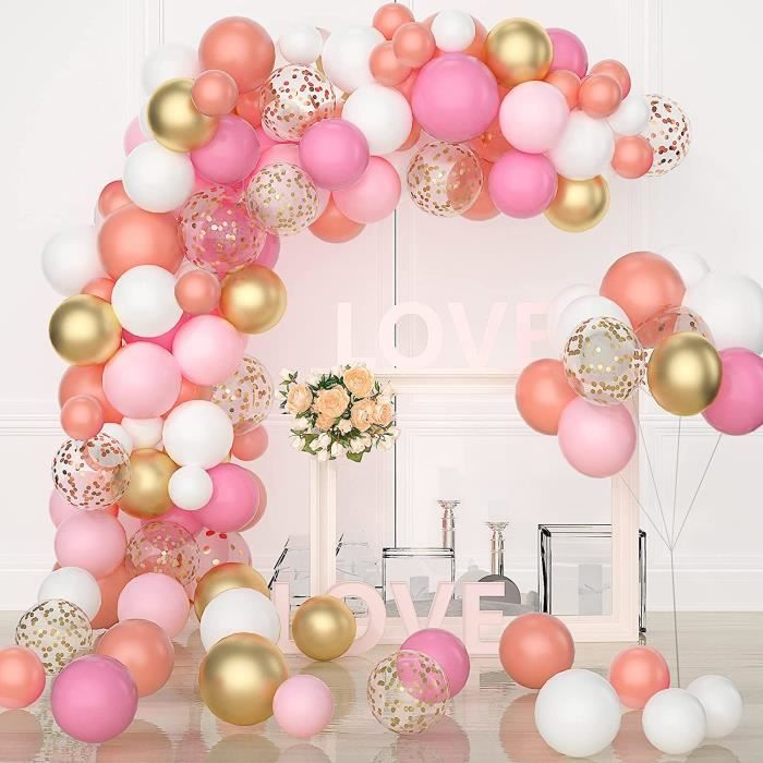 Ballon arche kit decoration anniversaire rose gold blanc guirlande