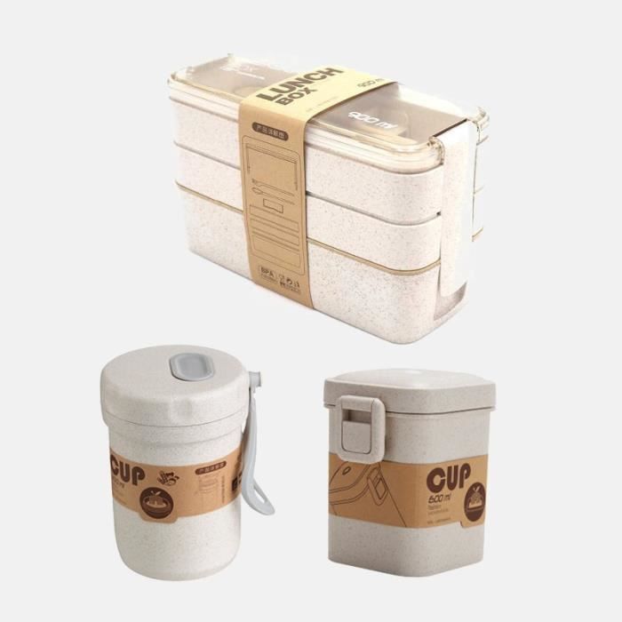 Bento Lunch Box 900ml 3 Couches Rose - Boîte Déjeuner Étanchéité Micro-ondes Avec Sac Isotherme