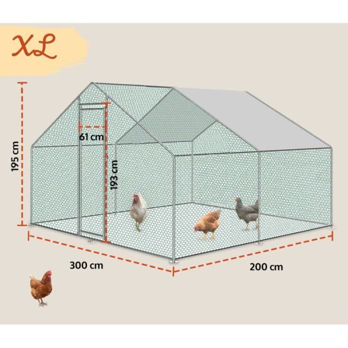 Comparer les prix de Enclos poulailler 6m2 parc grillage metal Inclus Bâche pout toit imperméable UV