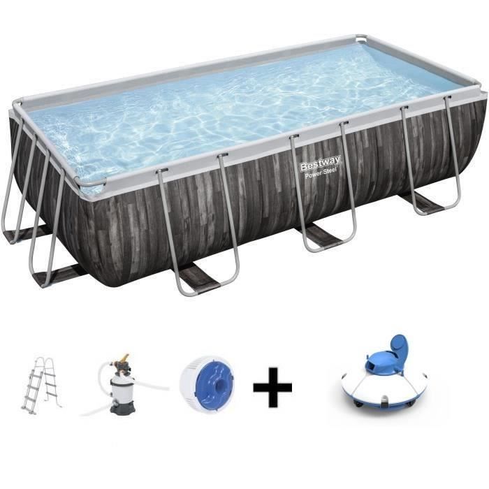 Kit Piscine hors sol tubulaire BESTWAY - Power Steel™ - 404 x 201 x 100 cm - Rectangulaire + Robot a