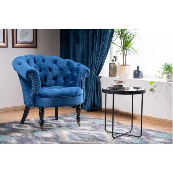 fauteuil en tissu velours 87 x 59 x 83 cm - bleu marine