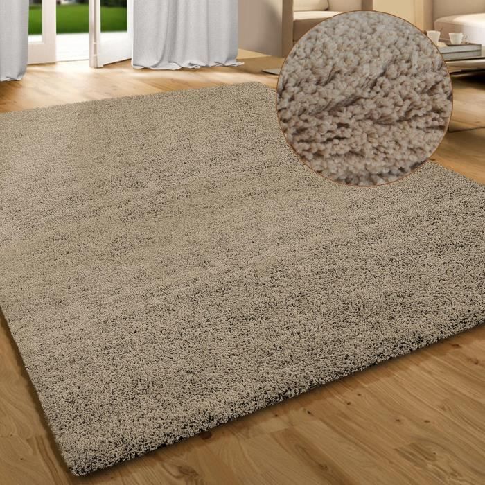 tapis salon shaggy beige 160x230 cm tapis poils longs anti derapant 3cm epaisseur cdiscount maison
