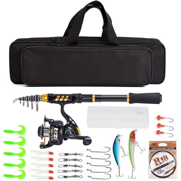 Kit Pêche Survie – Canne Télescopique Stylo, Moulinet Pré-enroulé, Ligne 100m, 20-100cm, Portable