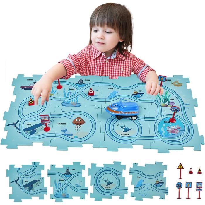 Puzzle Construction Route SGILE 8 Pièces - Jeu éducatif Enfants 3 Ans+, Voitures Incluses, Thème Océan, Apprentissage Précoce