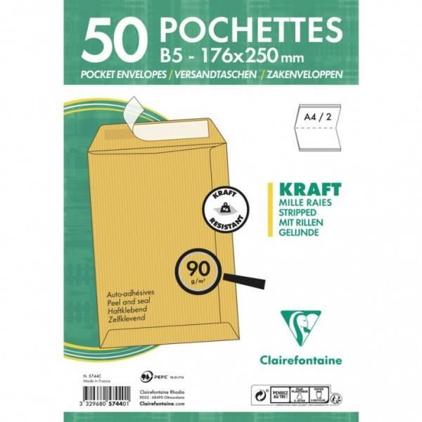 10 Pochette(S) Kraft Blond P.E.F.C. Auto Adhesives 162X229 90G