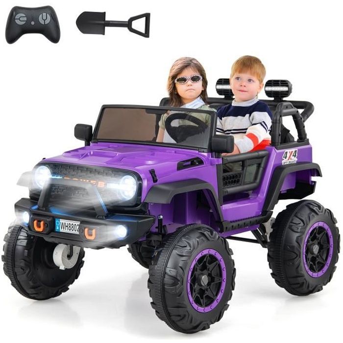 costway voiture electrique - 24v/7 a pour enfants - 2 places - télécommande 2,4g - musique, klaxon, led - 3-8 ans - 50 kg - violet