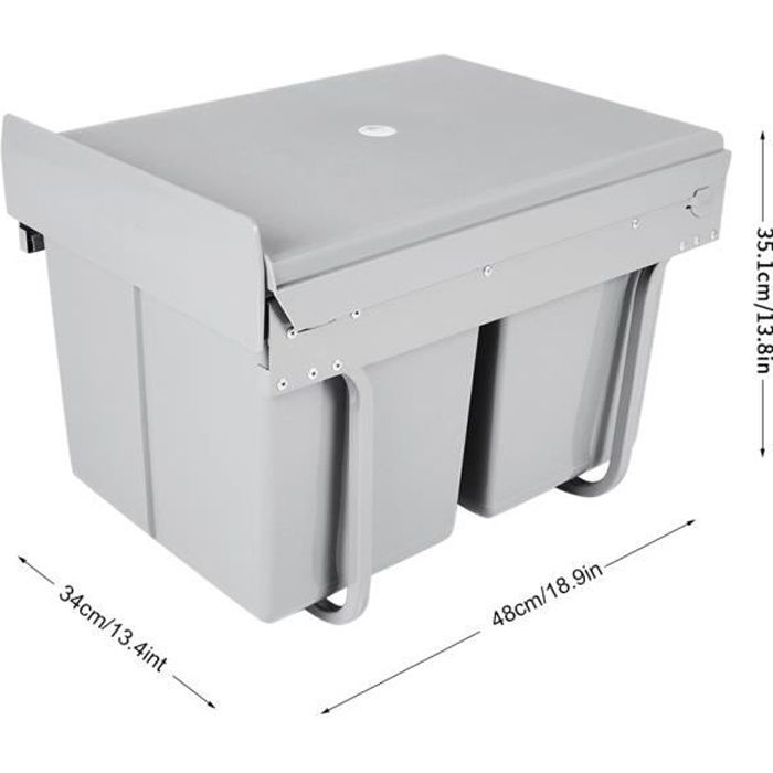 Poubelle Coulissante Armoire Cuisine 41.5x40.8x27.9cm - Étagère Métal Réglable Sous Évier