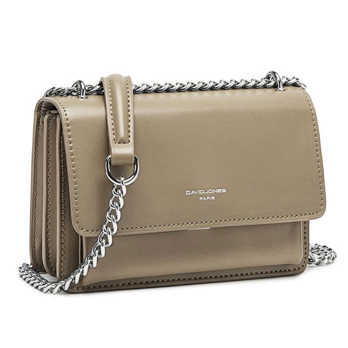 David Jones - Petit Sac Bandoulière Femme - Mini Besace Cuir PU Rigide - Sac Chaînes Porté Epaule - Pochette Soirée - Beige