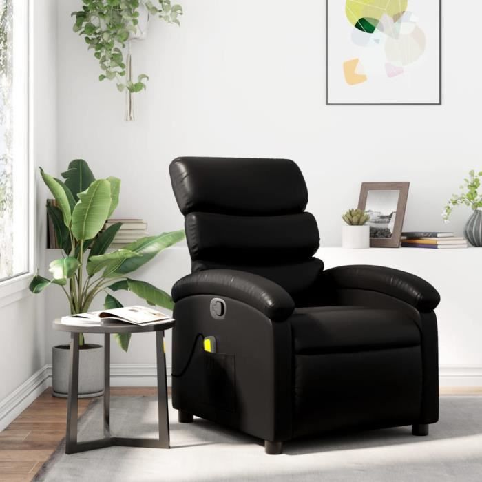 Fauteuil Inclinable Massant En Similicuir Noir VidaXL - Pour Salon Et Détente