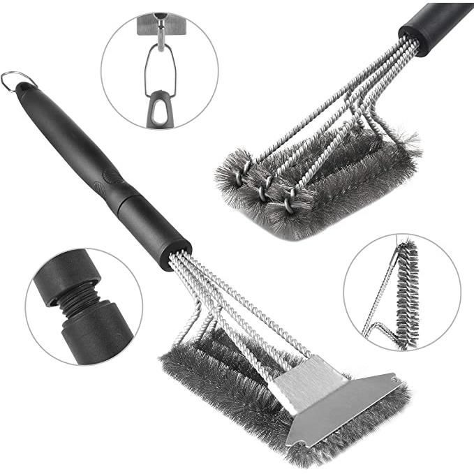 Brosse Barbecue Acier Inoxydable Avec Grattoir - Nettoyage Gril Gaz & Charbon, Manche Amovible