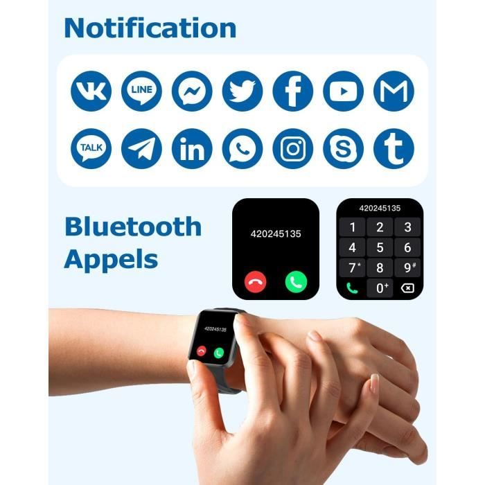 RUIMEN Montre Connectée Homme Femme Smartwatch Appel Bluetooth Montre Sport Podometre Cardiofrequencemetre Oxymetre Multisport po