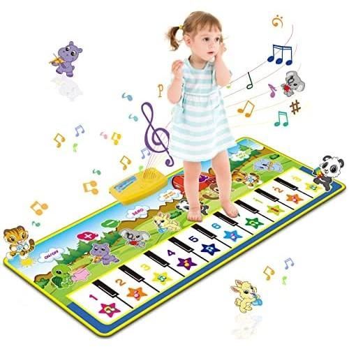 Tapis Musical Piano Pour Bébé 1-7 Ans – 17 Touches, 8 Sons D’Animaux, Danse, Pliable 135x58 Cm – Cadeau Anniversaire/Noël Garçon Fille