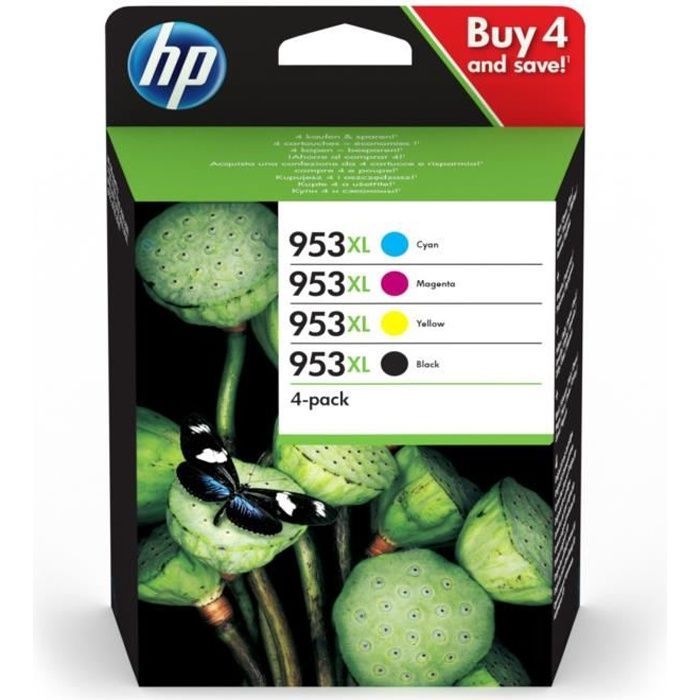 HP 953XL Pack de 4 Cartouches d'Encre Cyan et Jaune grandes capacités Authentiques 3HZ52AE