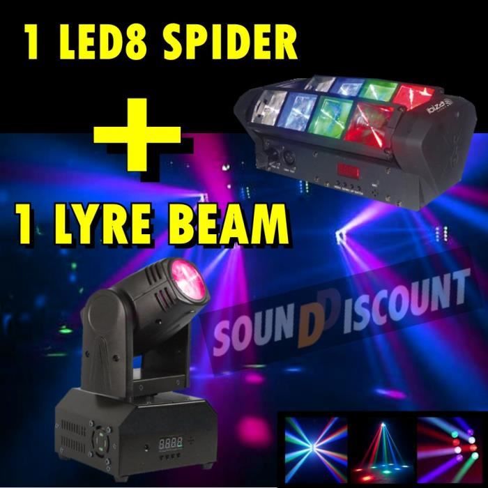 PACK DE 2 JEUX DE LUMIERES AVEC 1 LED SPIDER PUISSANT + 1 LYRE BEAM DMX LED DJ PA SONO PACK DE 2 JEUX DE LUMIERES AVEC 1 LED SPIDER PUISSANT + 1 LYRE BEAM DMX LED DJ PA SONO