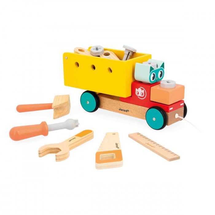Camion de Bricolage à Tirer BricoKids - Jeu de Construction Enfant - 23 Accessoires - Jeu dImitation - Dès 24 Mois