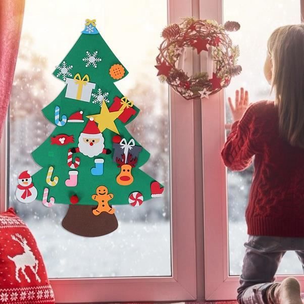Sapin De Noël En Feutrine à Décorer - DIY Avec 42 Ornements Détachables (velcro) - Tenture Murale Pour Enfants, Décoration Réutilisable