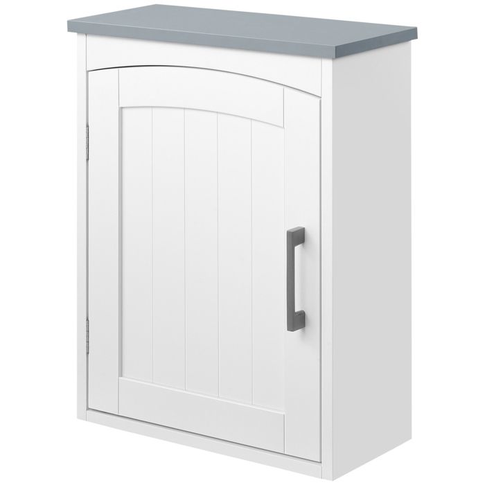 Armoire murale de salle de bain suspendue KLEANKIN Blanc Avec porte et étagère réglable