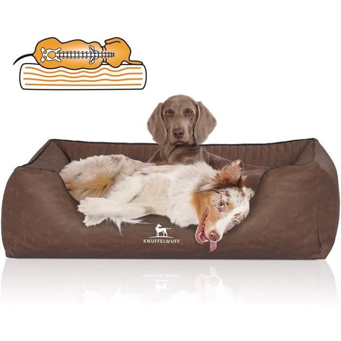 Meilleurs prix pour Knuffelwuff Columbia Panier orthopédique pour chien similicuir surpiqué au laser M-L 85 x 63cm marron