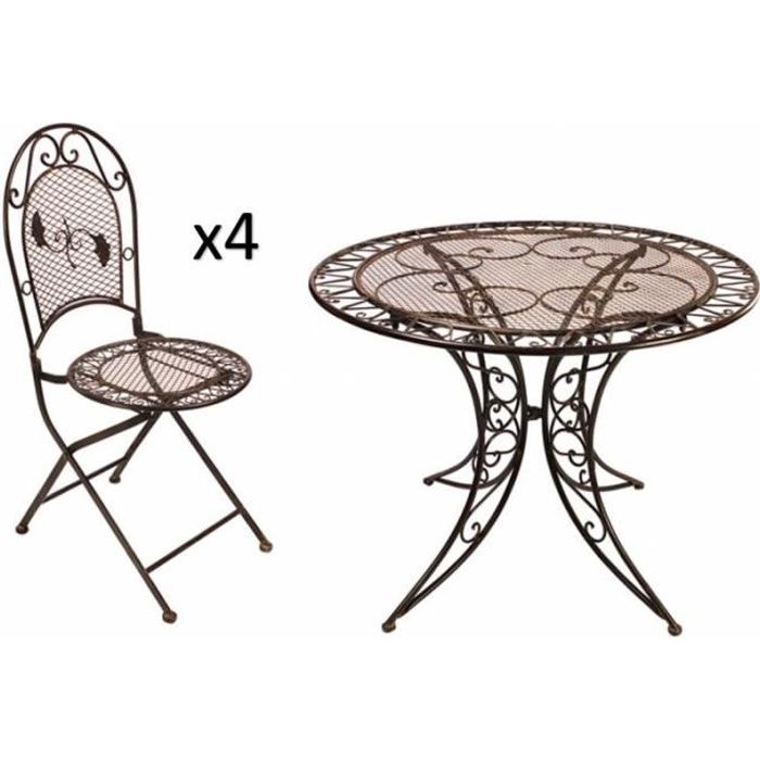 Grand Salon De Jardin 4 Places 1 Table Ronde O100cm 4 Chaises