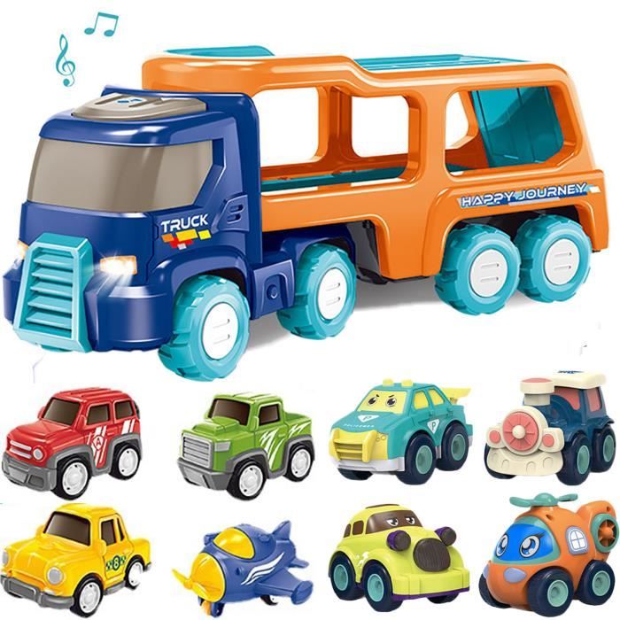Jouet Camion Enfants 3 Ans+ - MARSEE - 8 Mini Camions Transporteurs -  Lumières et Sons - Bleu