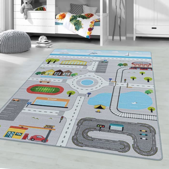 Grand Tapis De Jeux Voitures Et Ville 39x43 Cm - Circuit Piste Pour Enfant - Décoration Chambre Vintage