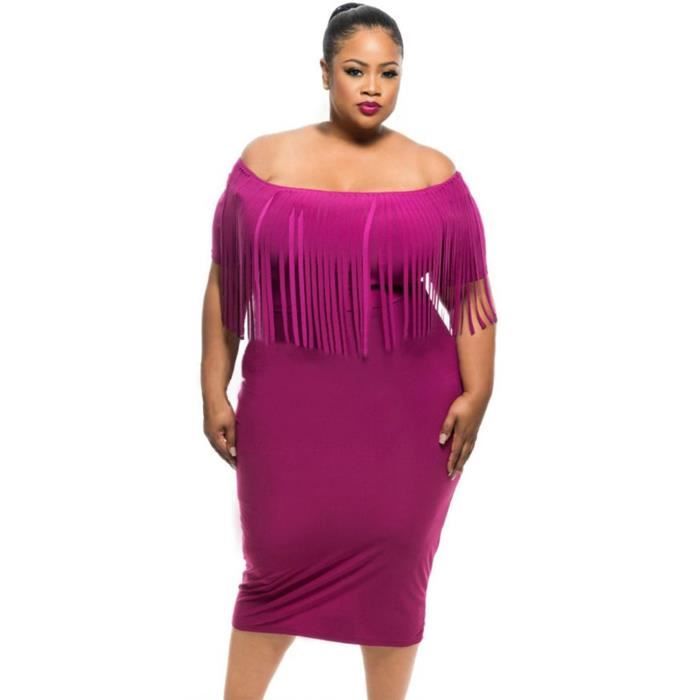 Robe De Soiree Grande Taille Femme Avec Frange Rose Achat Vente Robe De Ceremonie Cdiscount