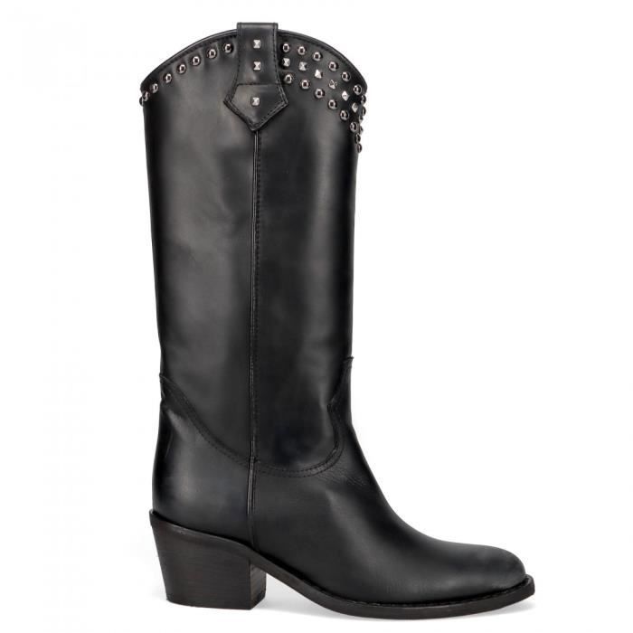 Botte Camperos Via Roma 15 en cuir vintage noir avec clous Femme 37 EU Noir Cdiscount Chaussures
