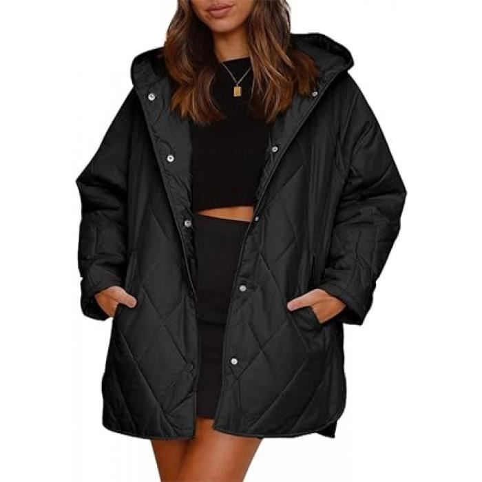 Veste Matelassee Femme d hiver Decontractee Veste Manteau a Capuche Legere Manche Longue Couleur Unie Manteau Outwear avec Poches black Cdiscount Pret a Porter