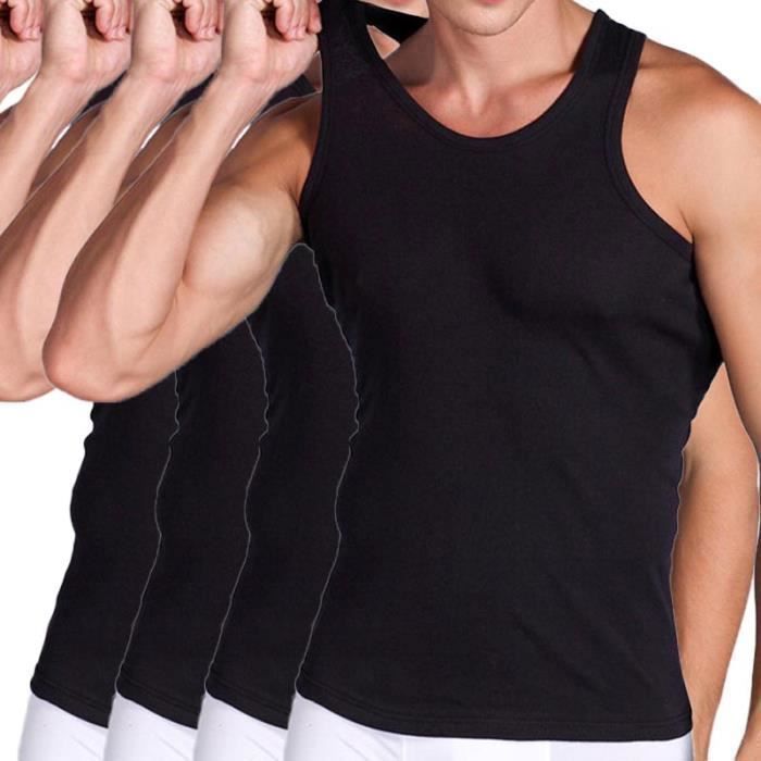 Débardeur Homme Sans Manche Stretch Coton Noir Regular Col Rond