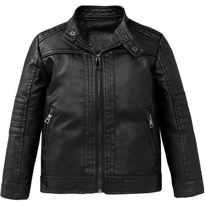 Blousons en cuir pour enfants vestes en cuir pour garcons vestes de moto pour enfants printemps et automne Noir Cdiscount Pret a Porter