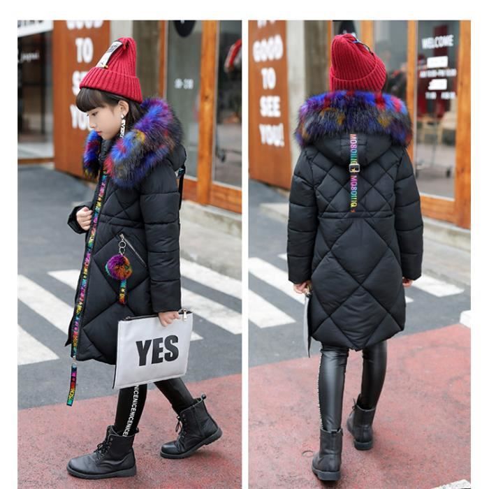 Doudoune long d hiver pour fille col en fourrure color e en coton
